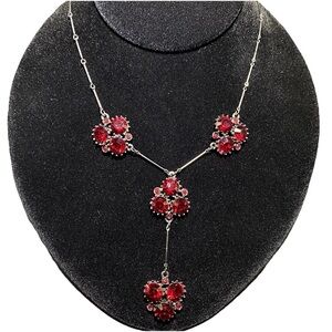 Marianna Harutunian Marianna Jewelry Necklace Gun Metal Gray Red Crystal Y-Drop